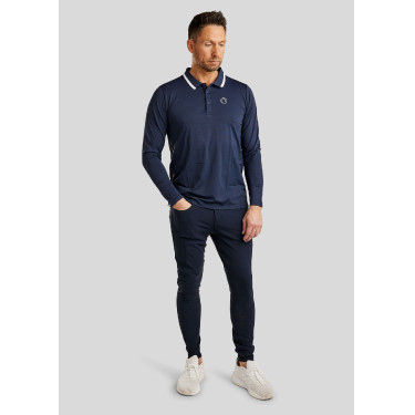 Polo de montar MoDrake para hombre con cuello en contraste y mangas largas Azul marino oscuro