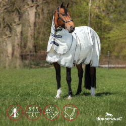 Cubre-moscas Horseware Rambo Optimo Supreme Summer Sheet Plus CarreauxMarine / gris orage / argent Motifs