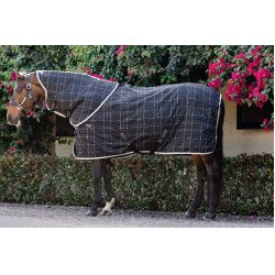 Manta de cuadra Horseware Rhino 350g VL Negro / cuadros blanco gris