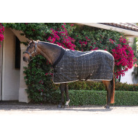 Manta de cuadra Horseware Rhino Poney 100g Negro / cuadros blanco gris