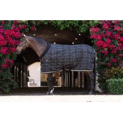 Manta de cuadra Horseware Rhino Poney 100g Negro / cuadros blanco gris