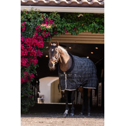 Manta de cuadra Horseware Rhino Poney 100g Negro / cuadros blanco gris