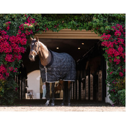 Manta de cuadra Horseware Rhino Poney 100g Negro / cuadros blanco gris