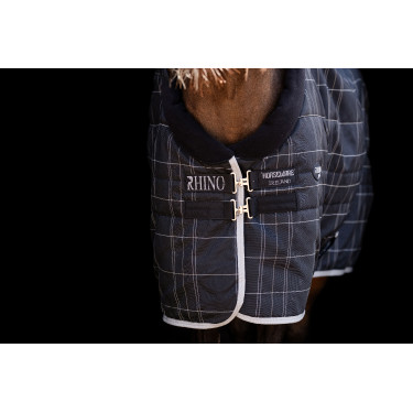 Manta de cuadra Horseware Rhino Poney 100g Negro / cuadros blanco gris