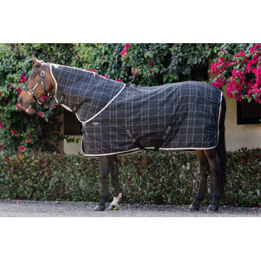 Manta de cuadra Horseware Rhino Poney 100g Negro / cuadros blanco gris