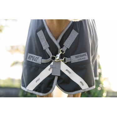 Manta Horseware Amigo 1200D Poney Turnout 50g Negro / gris titanio / plata