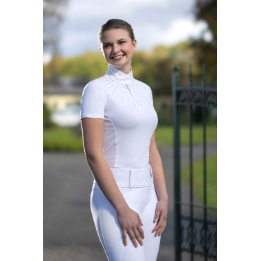 Polo de concurso HKM Skadi de manga corta para mujer Blanco