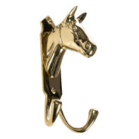 Soporte para cabeza de caballo HKM doble gancho de latón Latón Oro Soporte para cabeza de caballo HKM doble gancho de latón Latón Oro