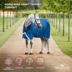 Manta Horseware Ionic Therapy Turnout 100g Bleu imperial / argent /Marine Azul