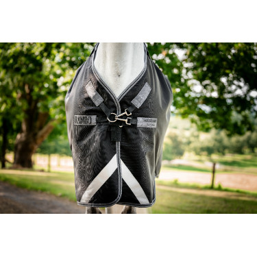 Manta Horseware Rambo 1680D Turnout 100g Negro / tormenta / gris plateado
