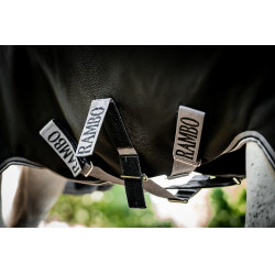Manta Horseware Rambo 1680D Turnout 250g VL Negro / tormenta / gris plateado