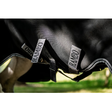 Manta Horseware Rambo 1680D Turnout 250g VL Negro / tormenta / gris plateado