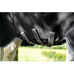 Manta Horseware Rambo 1680D Turnout 250g VL Negro / tormenta / gris plateado