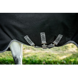 Manta Horseware Rambo 1680D Turnout 250g VL Negro / tormenta / gris plateado