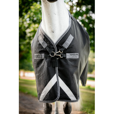 Manta Horseware Rambo 1680D Turnout 250g VL Negro / tormenta / gris plateado