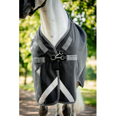 Manta Horseware Rambo 1680D Turnout 250g VL Negro / tormenta / gris plateado