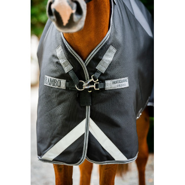 Manta Horseware Rambo 1680D Turnout 250g VL Negro / tormenta / gris plateado