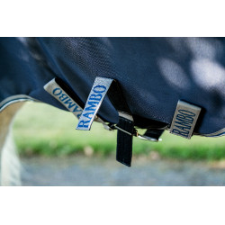 Manta Horseware Rambo 1680D Turnout 50g Marino / tormenta / gris plateado Azul marino