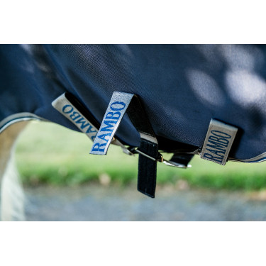Manta Horseware Rambo 1680D Turnout 50g Marino / tormenta / gris plateado Azul marino