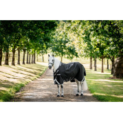 Manta Horseware Rambo 1680D Turnout 50g Negro / tormenta / gris plateado