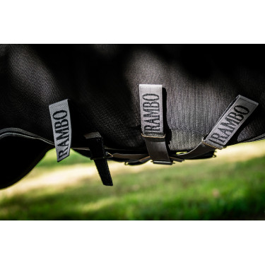 Manta Horseware Rambo 1680D Turnout 50g Negro / tormenta / gris plateado