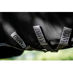 Manta Horseware Rambo 1680D Turnout 50g Negro / tormenta / gris plateado