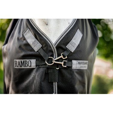 Manta Horseware Rambo 1680D Turnout 50g Negro / tormenta / gris plateado