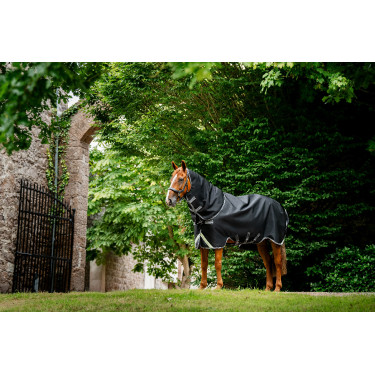 Manta Horseware Rambo 1680D Turnout Plus 100g Negro / tormenta / gris plateado