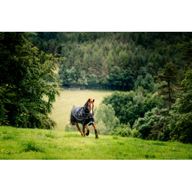 Manta Horseware Rambo 1680D Turnout Plus 100g Negro / tormenta / gris plateado