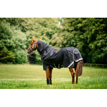 Manta Horseware Rambo 1680D Turnout Plus 100g Negro / tormenta / gris plateado
