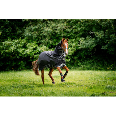 Manta Horseware Rambo 1680D Turnout Plus 100g Negro / tormenta / gris plateado