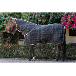 Cubrecuellos de cuadra Horseware Rhino 200g Negro / cuadros blanco gris