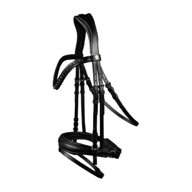 Brida barnizada Waldhausen S-Line Blackshine muserola combinada pull back Negro