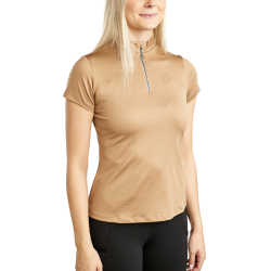 Camiseta de entrenamiento de manga corta Montar MoElaine con logo recortado con láser para mujer Latté Marrón