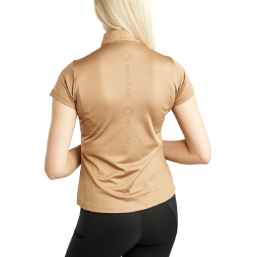 Camiseta de entrenamiento de manga corta Montar MoElaine con logo recortado con láser para mujer Latté Camiseta de entrenamiento de manga corta Montar MoElaine con logo recortado con láser para mujer Latté
