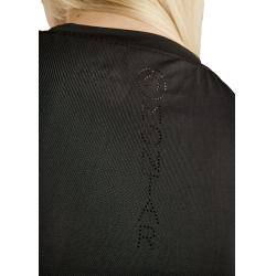 Camiseta de punto de manga corta Montar MoStella con logotipo impreso con láser para mujer Negro