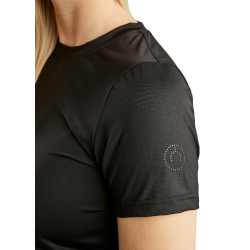Camiseta de punto de manga corta Montar MoStella con logotipo impreso con láser para mujer Negro