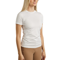 Camiseta de punto de manga corta Montar MoStella con logotipo impreso con láser para mujer