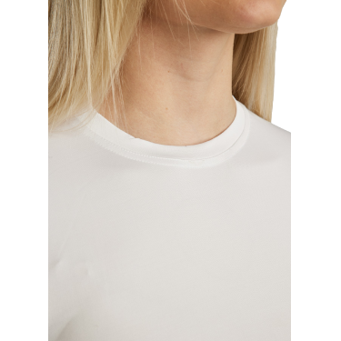Camiseta de punto de manga corta Montar MoStella con logotipo impreso con láser para mujer Camiseta de punto de manga corta Montar MoStella con logotipo impreso con láser para mujer