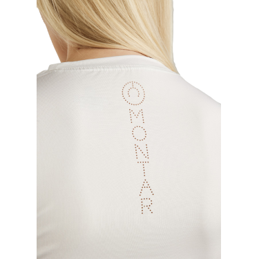 Camiseta de punto de manga corta Montar MoStella con logotipo impreso con láser para mujer Camiseta de punto de manga corta Montar MoStella con logotipo impreso con láser para mujer