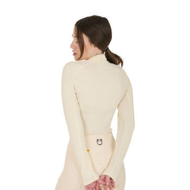 Capa base ajustada de manga larga para mujer en tejido técnico Equestro Blanco antiguo / marrón