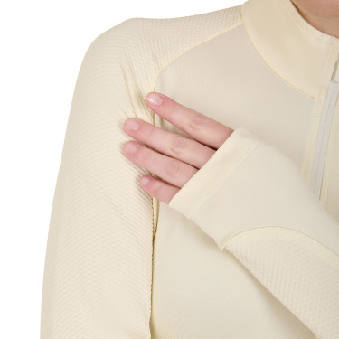 Capa base ajustada de manga larga para mujer en tejido técnico Equestro Blanco antiguo / marrón