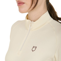Capa base ajustada de manga larga para mujer en tejido técnico Equestro Blanco antiguo / marrón