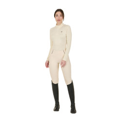 Capa base ajustada de manga larga para mujer en tejido técnico Equestro Blanco antiguo / marrón