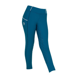 Leggings ajustados para niña con grip y logotipo Equestro Azul coral