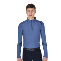 Polo de entrenamiento de manga larga para hombre corte ajustado Equestro Mar de Bering Azul