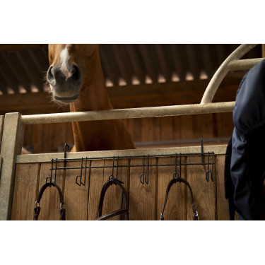 Soporte para bridas Hippotonic de 6 plazas, con ganchos Negro Soporte para bridas Hippotonic de 6 plazas, con ganchos Negro