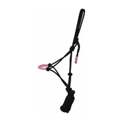 Cabezada de nudos confort con ramal T de T Negro / rosa Cabezada de nudos confort con ramal T de T Negro / rosa