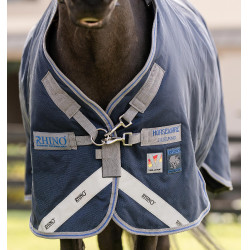 Manta Horseware Rhino Poney Turnout 250g VL Negro / gris titanio / azul clásico