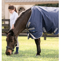 Manta Horseware Rhino Poney Turnout 100g Negro / gris titanio / azul clásico